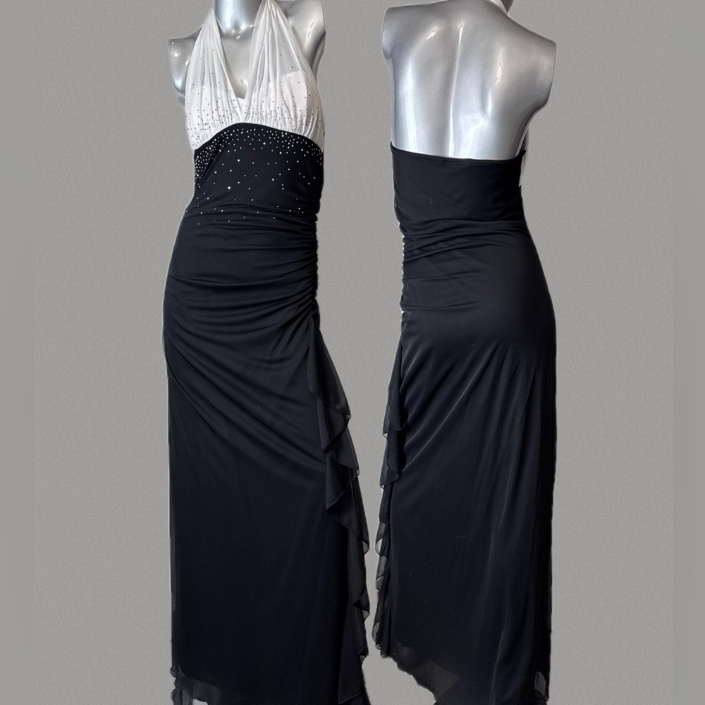 Vintage Y2K Bedazzled White/Black Halter Maxi Dress - Picture 2 of 5